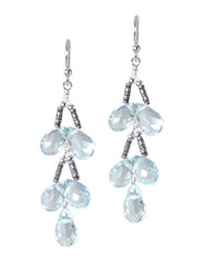 Sterling Silver Faceted Teardrops Tiered Wire-Wrapped Earrings, Aqua