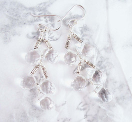 Sterling Silver Faceted Teardrops Tiered Wire-Wrapped Earrings, Clear