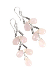 Sterling Silver Faceted Teardrops Tiered Wire-Wrapped Earrings, Pink