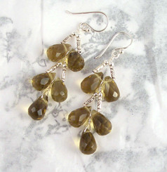 Sterling Silver Faceted Teardrops Tiered Wire-Wrapped Earrings, Smoke