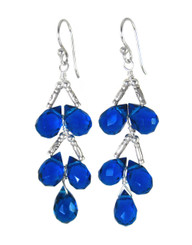 Sterling Silver Faceted Teardrops Tiered Wire-Wrapped Earrings, Midnight Blue