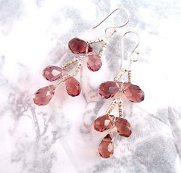 Sterling Silver Faceted Teardrops Tiered Wire-Wrapped Earrings, Purple