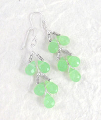 Sterling Silver Faceted Teardrops Tiered Wire-Wrapped Earrings, Sea Green