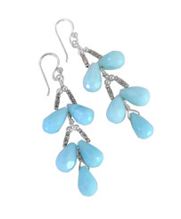 Sterling Silver Faceted Teardrops Tiered Wire-Wrapped Earrings, Sky Blue