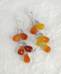 Sterling Silver Faceted Teardrops Tiered Wire-Wrapped Earrings, Carnelian