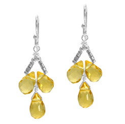 Sterling Silver Faceted Teardrops Three Stone Wire-Wrapped Earrings, Yellow