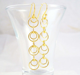 Gold Plated Sterling Silver Circles in Circles Links Drop Earrings