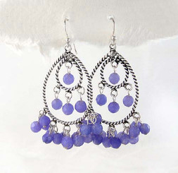 Sterling Silver Twist Rope Teardrop Circle Open Chandelier Earrings, Lavender Quartz