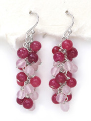 Sterling Silver Gemstone Cluster Drop Earrings, Strawberry Quartz Combo