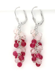 Sterling Silver Gemstone Cluster Drop Leverbacks Earrings, Strawberry Quartz Combo