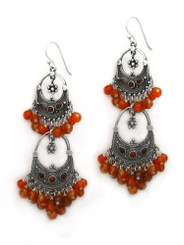 Sterling Silver Aryana Two Tiered Chandelier Earrings, Carnelian