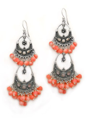 Sterling Silver Aryana Two Tiered Chandelier Earrings, Coral