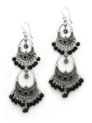 Sterling Silver Aryana Two Tiered Chandelier Earrings, Onyx