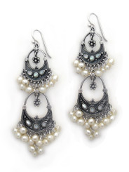 Sterling Silver Aryana Two Tiered Chandelier Earrings, Cultured Pearl White