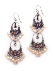 Sterling Silver Aryana Two Tiered Chandelier Earrings, Cultured Pearl Pink