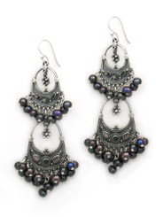 Sterling Silver Aryana Two Tiered Chandelier Earrings, Cultured Pearl Peacock