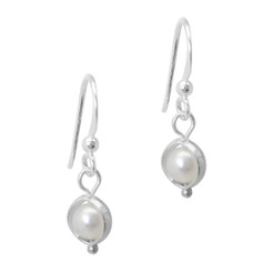Sterling Silver Cultured Pearl Circle Frame Dainty Drop Earrings