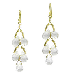 Gold Plated Sterling Silver Teardrops Two Tier Wire-Wrapped Earrings, Clear