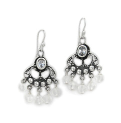 Sterling Silver and Beaded Drops "Francine" Earrings, Clear Crystal