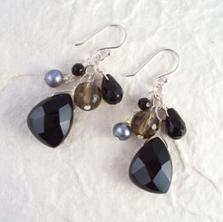 Sterling Silver Lilith Cluster and Drop Earrings, Black