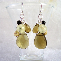 Sterling Silver Lilith Cluster and Drop Earrings, Green