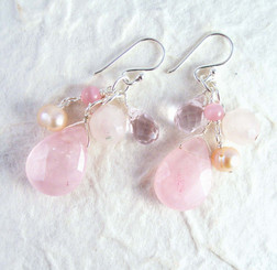 Sterling Silver Lilith Cluster and Drop Earrings, Pink