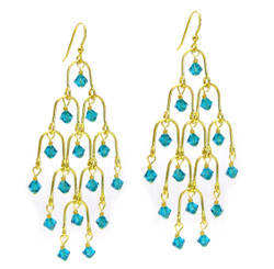 Gold Plated Sterling Silver Arches and Crystal Chandelier Earrings, Teal