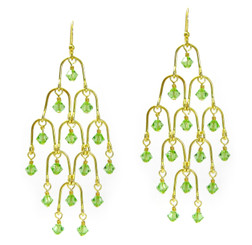 Gold Plated Sterling Silver Arches and Crystal Chandelier Earrings, Spring Green