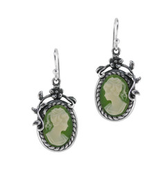 Flower Vine Resin Cameo Earrings, Green