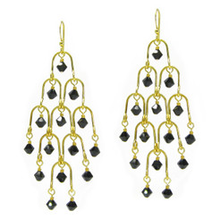Gold Plated Sterling Silver Arches and Crystal Chandelier Earrings, Jet Black