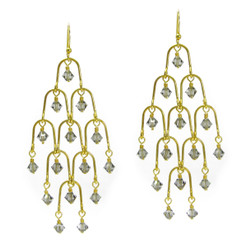 Gold Plated Sterling Silver Arches and Crystal Chandelier Earrings, Smoke
