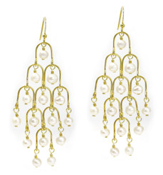 Gold Plated Sterling Silver Arches Pearl Chandelier Drop Earrings, White