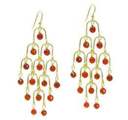 Gold Plated Sterling Silver Arches Stone Chandelier Drop Earrings, Carnelian