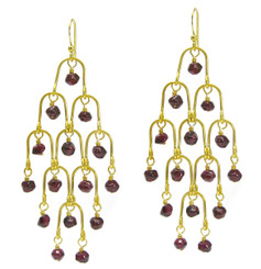 Gold Plated Sterling Silver Arches Stone Chandelier Drop Earrings, Garnet