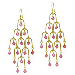 Gold Plated Sterling Silver Arches and Crystal Chandelier Earrings, Pink
