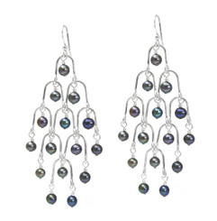 Sterling Silver Arches and Pearl Chandelier Drop Earrings, Peacock