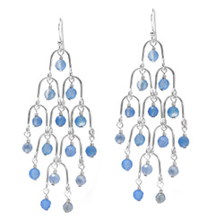 Sterling Silver Arches and Crystals Chandelier Earrings, Blue Quartz