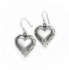 Sterling Silver Open Heart Wave Swirls Drop Earrings