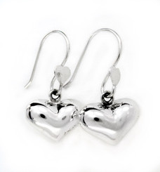 Sterling Silver Puff Heart Drop Earrings