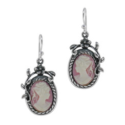 Flower Vine Resin Cameo Earrings, Lavender