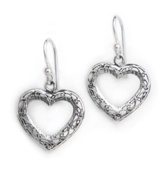 Sterling Silver Filigree Open Heart Drop Earrings