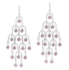 Sterling Silver Arches and Crystal Chandelier Earrings, Light Purple