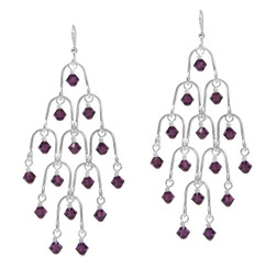 Sterling Silver Arches and Crystal Chandelier Earrings, Purple