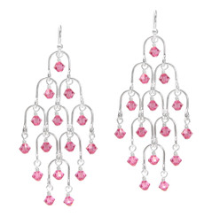 Sterling Silver Arches and Crystal Chandelier Earrings, Rose Pink
