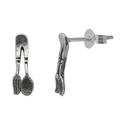 Sterling Silver Fork and Spoon Stud Post Earrings