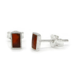 Sterling Silver Everyday Stone Inlay Rectangle Stud Post Earrings, Carnelian