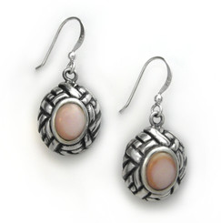 Sterling Silver Shell and Woven Frame "Arlene" Earrings, Pink Shell
