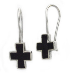 Sterling Silver Enamel Cross French Hook Earrings, Black
