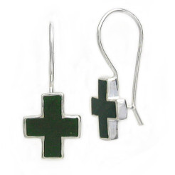 Sterling Silver Enamel Cross French Hook Earrings, Green