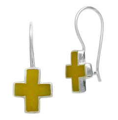 Sterling Silver Enamel Cross French Hook Earrings, Yellow